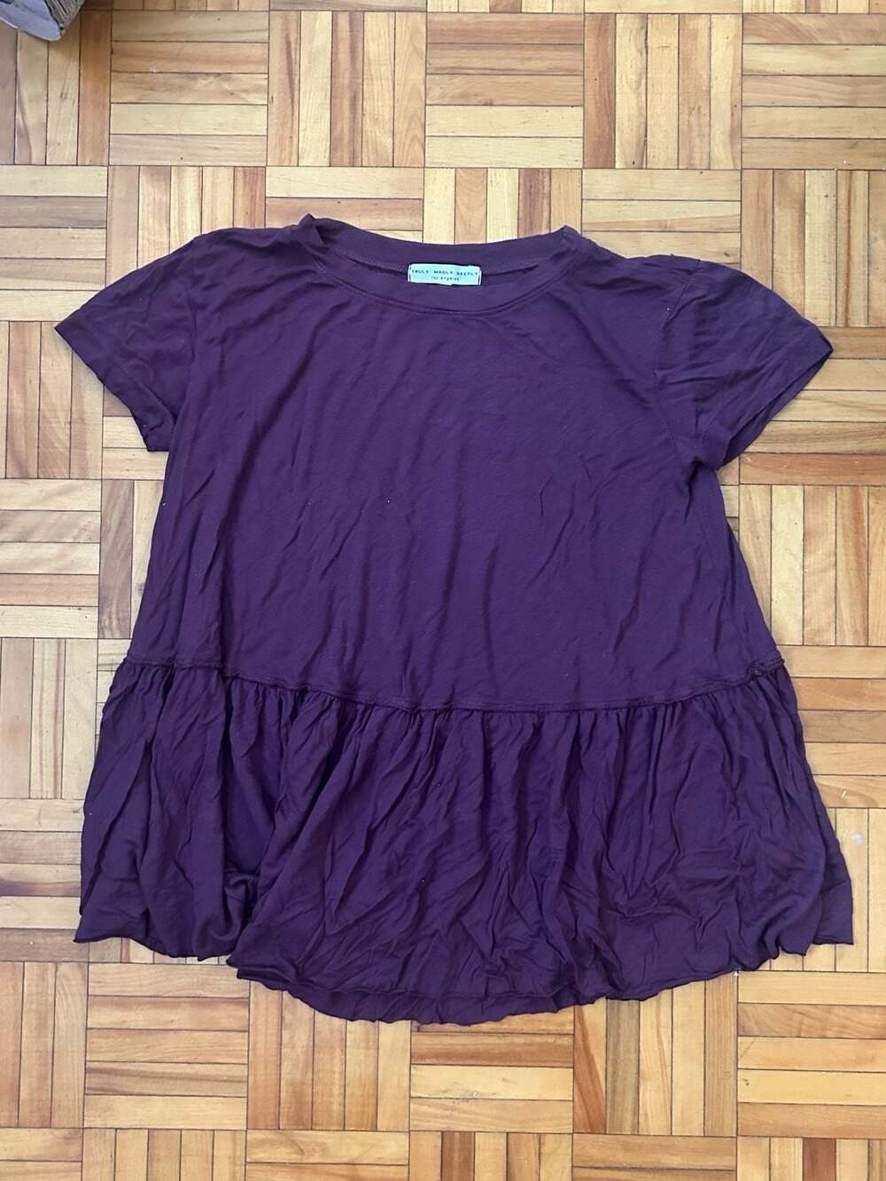 Truly Madly Deeply Eggplant Purple Peplum Short Sleeve Tee